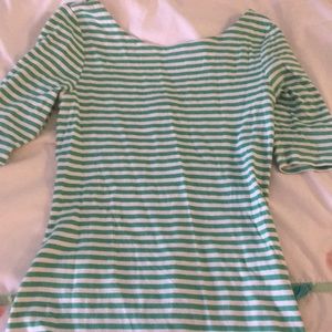 Boat neck/scoop back 3/4 length striped shirt